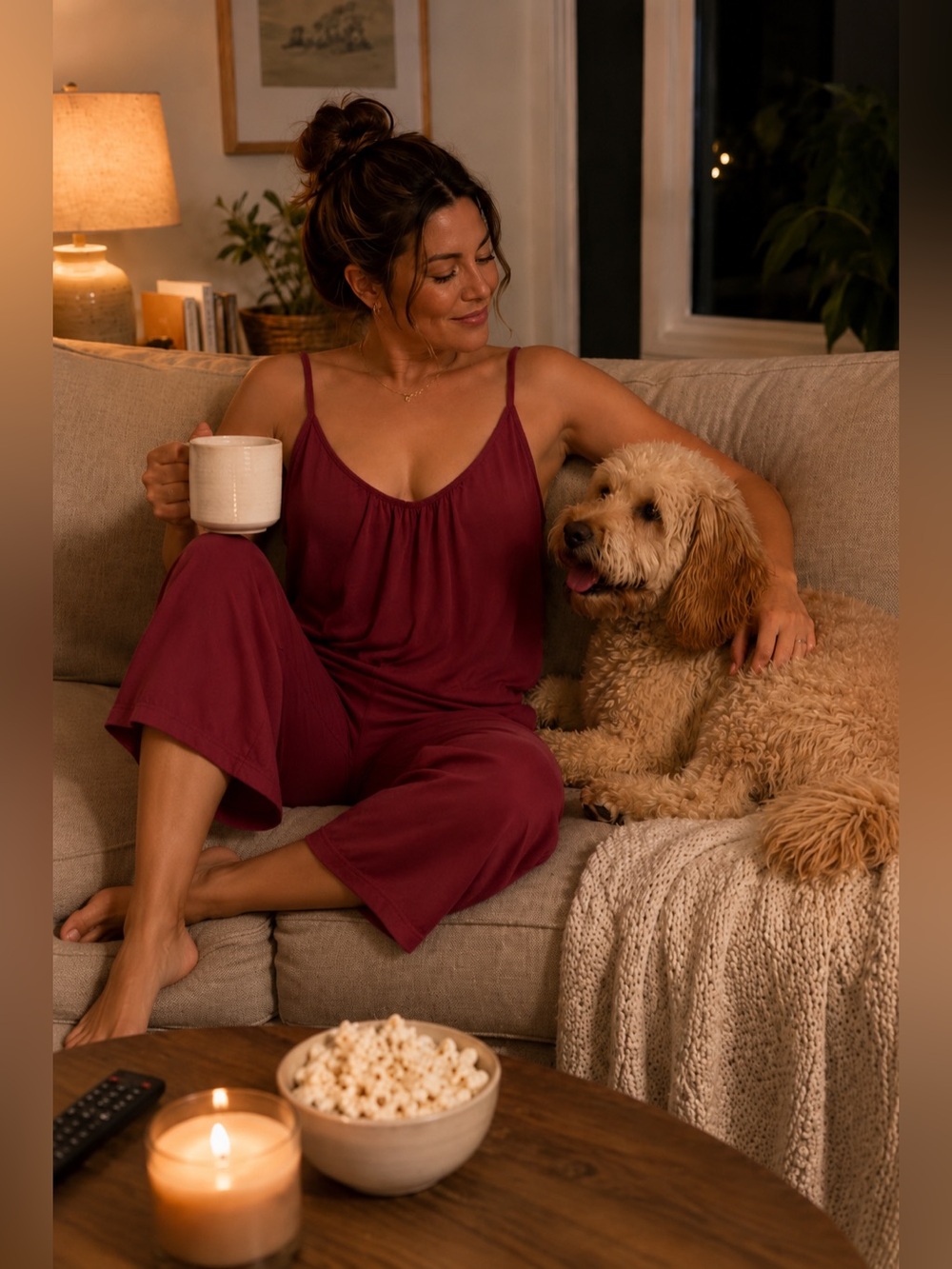 Women’s Sleep Jumpsuit- Soft lounge wear with Capri length Wide-Leg Pants